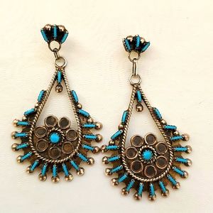 Philander Gia Zuni Needlepoint Turquoise Earrings Sterling silver